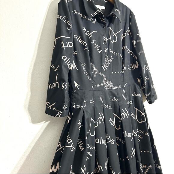 Atelier New York Black Midi A Line My Darling Print Dress Date Night EUC size 10 - Picture 7 of 16